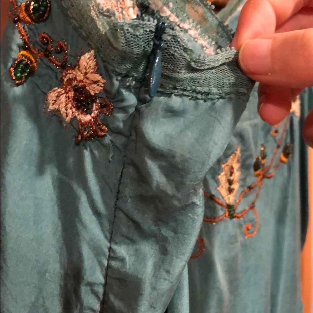 Vintage Whistles Silk Teal Embroidered Dress - Picture 5 of 6